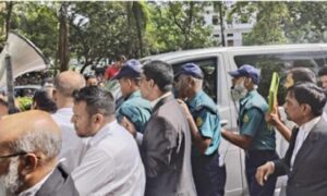 ইইউ প্রতিনিধিদলের সামনে বিএনপিপন্থী আইনজীবীদের বিক্ষোভ