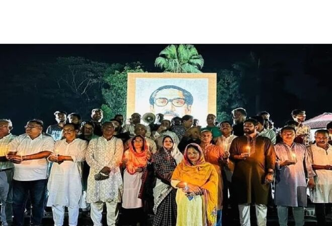 ময়মনসিংহে আগষ্টের প্রথম প্রহরে জাতির জনকের প্রতিকৃতিতে শ্রদ্বা নিবেদন