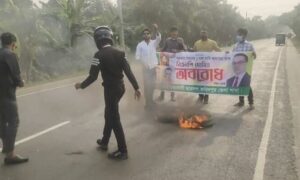ফরিদপুরে সড়কে টায়ারে অগ্নিসংযোগ করে ছাত্রদলের বিক্ষোভ মিছিল