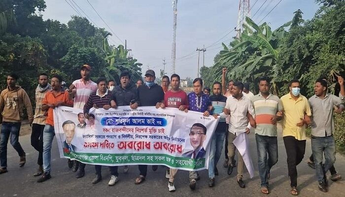 অবরোধের সমর্থনে কিশোরগঞ্জে বিএনপির মিছিল