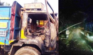 বগুড়ায় দুই ট্রাকে আগুন, বিএনপির শতাধিক নেতাকর্মীর নামে মামলা
