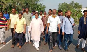 নন্দীগ্রামে মহাসড়কে অবরোধ বিরোধী মহড়া দিল জাসদ